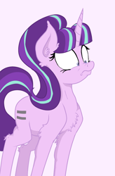 Size: 1006x1531 | Tagged: safe, artist:paskanaakka, derpibooru exclusive, starlight glimmer, pony, unicorn, chest fluff, ear fluff, equal cutie mark, equalized, female, mare, pink background, shocked, shrunken pupils, simple background, solo