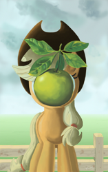 Size: 626x1000 | Tagged: safe, artist:darkkodkod, applejack, earth pony, pony, apple, fine art parody, parody, the son of man