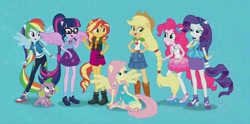 Size: 1076x532 | Tagged: safe, derpibooru import, applejack, fluttershy, pinkie pie, rainbow dash, rarity, sci-twi, sunset shimmer, twilight sparkle, better together, equestria girls, converse, humane five, humane seven, humane six, ponied up, shoes, sneakers