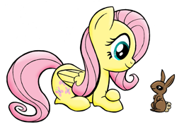Size: 2067x1485 | Tagged: safe, artist:drawponies, fluttershy, pegasus, pony, rabbit, female, mare, solo