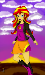 Size: 1916x3200 | Tagged: safe, artist:warriorg04, sunset shimmer, equestria girls, breasts, cloud, female, solo, sunset