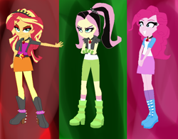 Size: 760x596 | Tagged: safe, artist:pizzasister, adagio dazzle, aria blaze, fluttershy, pinkie pie, sonata dusk, sunset shimmer, equestria girls, alternate hairstyle, alternate universe, base used, the dazzlings