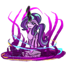 Size: 1000x1000 | Tagged: safe, artist:thattagen, starlight glimmer, pony, unicorn, dark magic, evil grin, floppy ears, glowing horn, grin, magic, simple background, smiling, solo, transparent background