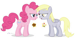 Size: 850x450 | Tagged: safe, artist:dm29, derpy hooves, pinkie pie, pegasus, pony, argument, cupcake, cupcakes vs muffins, duo, female, mare, muffin, simple background, transparent background