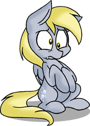 Size: 995x1392 | Tagged: safe, artist:strangiesleepy, derpy hooves, pegasus, pony, disturbed, female, mare, reaction, simple background, solo