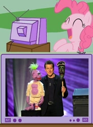 Size: 563x770 | Tagged: safe, artist:clintr, pinkie pie, human, exploitable meme, jeff dunham, laughing, meme, obligatory pony, puppet, tv meme