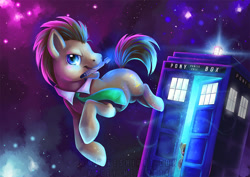 Size: 950x672 | Tagged: safe, artist:kaceymeg, derpy hooves, doctor whooves, pegasus, pony, doctor who, female, mare, mouth hold, sonic screwdriver, tardis