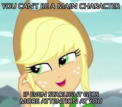 Size: 540x476 | Tagged: safe, edit, edited screencap, screencap, applejack, starlight glimmer, equestria girls, drama, meme, op is a cuck, op is trying to start shit, roll safe, starlight drama