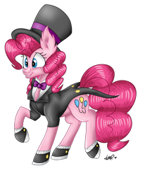 Size: 1600x1850 | Tagged: safe, artist:shyshyoctavia, pinkie pie, earth pony, pony, clothes, hat, shoes, solo, spats, suit, top hat