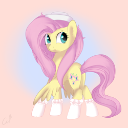 Size: 2000x2000 | Tagged: safe, artist:fikakorv, fluttershy, pegasus, pony, clothes, hat, socks, solo