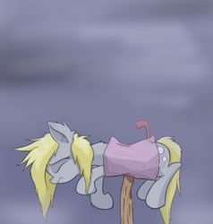 Size: 1335x1400 | Tagged: safe, artist:heir-of-rick, derpy hooves, pegasus, pony, derpy inside a mailbox, female, mailbox, mare, sad, solo, stuck