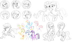 Size: 3000x1812 | Tagged: safe, artist:cultmasteraranukon, derpibooru import, applejack, fluttershy, pinkie pie, rainbow dash, rarity, twilight sparkle, twilight sparkle (alicorn), alicorn, earth pony, pegasus, pony, unicorn, female, mane six, mare