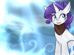 Size: 1193x895 | Tagged: safe, artist:sugarberry, rarity, pony, unicorn, clothes, cutie mark, female, flower petals, petals, scarf, solo