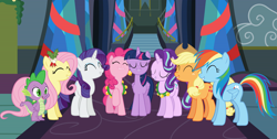 Size: 19809x10000 | Tagged: safe, artist:frownfactory, derpibooru import, applejack, fluttershy, pinkie pie, rainbow dash, rarity, spike, starlight glimmer, twilight sparkle, twilight sparkle (alicorn), alicorn, dragon, earth pony, pegasus, pony, unicorn, a hearth's warming tail, absurd resolution, christmas, eyes closed, female, hearth's warming, hearth's warming eve, holiday, male, mane six, mare, vector