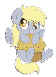 Size: 629x869 | Tagged: safe, artist:pawbit, derpy hooves, pegasus, pony, :p, chibi, cute, derpabetes, female, mare, muffin, solo, tongue out