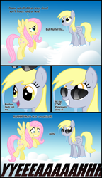 Size: 1130x1967 | Tagged: safe, artist:ohthatandy, derpy hooves, fluttershy, pegasus, pony, comic, csi, csi miami, female, mare, pun, sunglasses