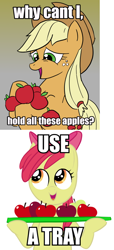 Size: 704x1541 | Tagged: safe, apple bloom, applejack, earth pony, pony, blonde hair, female, filly, mare, meme, orange coat, red mane, sisters