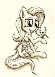 Size: 1559x2164 | Tagged: safe, artist:punk-pegasus, fluttershy, bird, pegasus, pony, solo, traditional art