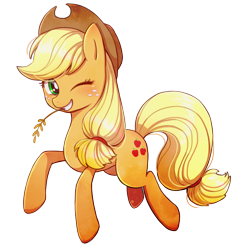 Size: 784x823 | Tagged: safe, artist:ezoisum, applejack, earth pony, pony, cute, female, jackabetes, mare, simple background, smiling, solo, straw in mouth, transparent background, wink