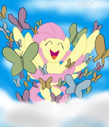 Size: 800x935 | Tagged: safe, artist:cyrix-s, fluttershy, butterfly, pegasus, pony, animal, flying, solo