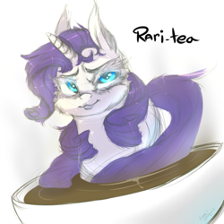 Size: 800x800 | Tagged: safe, artist:lunarmarshmallow, derpibooru exclusive, rarity, pony, unicorn, pun, raritea, tea, teacup