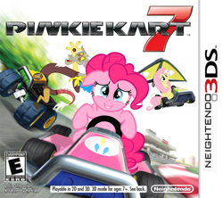 Size: 900x799 | Tagged: safe, artist:nickyv917, discord, fluttershy, pinkie pie, earth pony, pegasus, pony, 3ds, game cover, mario kart, nintendo, parody