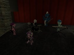 Size: 640x480 | Tagged: safe, artist:eddythecowardlyyoshi, double diamond, night glider, party favor, starlight glimmer, sugar belle, pony, 3d, band, drums, equal four, gmod, guitar, keyboard, microphone, musical instrument