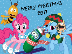 Size: 800x600 | Tagged: safe, artist:ianpony98, derpibooru import, pinkie pie, rainbow dash, earth pony, pegasus, pony, christmas, holiday, larry the cucumber, lily loud, the loud house, veggietales, willy the bee