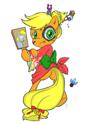 Size: 803x1077 | Tagged: safe, artist:g, applejack, derpy hooves, earth pony, pegasus, pony, alternate hairstyle, bell, clothes, female, hanetsuki, kimono (clothing), mare, paint, paint on fur