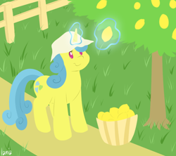 Size: 900x800 | Tagged: safe, artist:lamia, lemon hearts, hat, lemon, magic