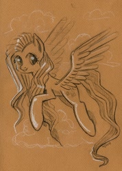 Size: 640x898 | Tagged: safe, artist:maytee, fluttershy, pegasus, pony, monochrome, solo, traditional art