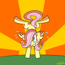 Size: 1000x1000 | Tagged: safe, artist:putuk, fluttershy, pegasus, pony, handstand, kallisti, solo