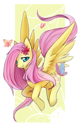 Size: 500x773 | Tagged: safe, artist:mousu, fluttershy, butterfly, pegasus, pony, female, mare, solo