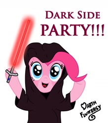 Size: 1134x1296 | Tagged: safe, artist:darthfluttershy, pinkie pie, earth pony, pony, dark side, lightsaber, sith, solo, star wars