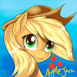 Size: 2000x2000 | Tagged: safe, artist:ac-whiteraven, applejack, earth pony, pony, bust, looking at you, portrait, solo
