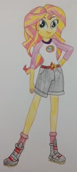 Size: 984x2188 | Tagged: safe, artist:reddragondan, sunset shimmer, equestria girls, legend of everfree, clothes, legs, shorts, traditional art