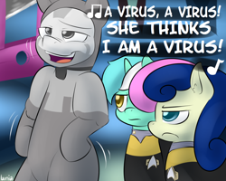 Size: 1000x800 | Tagged: safe, artist:lamia, bon bon, lyra heartstrings, sweetie drops, pony, bon bon is not amused, fear, guillotine, ponified, star trek, star trek: voyager, the thaw