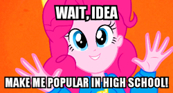 Size: 500x269 | Tagged: safe, pinkie pie, equestria girls, image macro, meme, pinkie has a crazy idea, solo