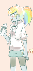 Size: 533x1134 | Tagged: safe, artist:kkmrarar, derpibooru import, rainbow dash, equestria girls, offscreen character, ponytail, solo, water bottle