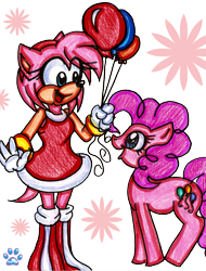 Size: 1663x2188 | Tagged: safe, artist:jayfoxfire, pinkie pie, earth pony, pony, amy rose, crossover, simple background, sonic the hedgehog (series), transparent background