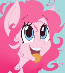 Size: 848x942 | Tagged: safe, artist:silbersternenlicht, pinkie pie, pony, alternate hairstyle, bust, cute, diapinkes, female, mare, open mouth, smiling, solo, tongue out