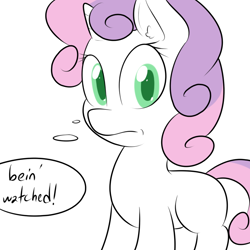 Size: 800x800 | Tagged: safe, artist:lamia, sweetie belle, fourth wall, solo, thought bubble