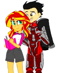 Size: 555x700 | Tagged: safe, artist:slayguy, sunset shimmer, oc, oc:guardian angel, equestria girls, canon x oc, crossover, halo (series), shipping, spartan