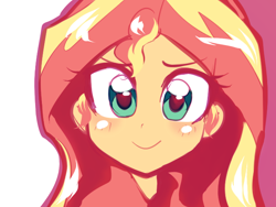 Size: 640x480 | Tagged: safe, artist:rileyav, sunset shimmer, equestria girls, blushing, cute, shimmerbetes, simple background, smiling, solo