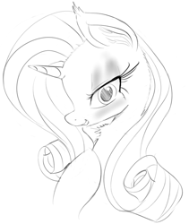 Size: 779x925 | Tagged: safe, artist:zev, rarity, pony, unicorn, bedroom eyes, blushing, fluffy, grayscale, monochrome, solo