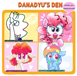 Size: 636x634 | Tagged: safe, pinkie pie, earth pony, pegasus, pony, duo, female, jumped-out-pinkieanswers, mare