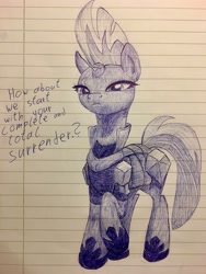 Size: 3024x4032 | Tagged: safe, artist:littlenaughtypony, tempest shadow, my little pony: the movie, lined paper, sketch, traditional art, writing pad