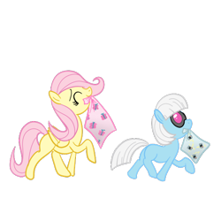 Size: 600x600 | Tagged: safe, artist:hudoyjnik, fluttershy, photo finish, pegasus, pony, filly, filly finish, mouth hold, pillow