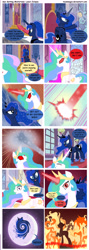 Size: 2550x7200 | Tagged: safe, artist:teammagix, princess celestia, princess luna, sunset shimmer, alicorn, pony, comic:sun setting misfortune, comic, possessed, possesstia, to the moon