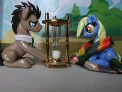 Size: 4288x3216 | Tagged: safe, artist:deadheartmare, derpy hooves, doctor whooves, pegasus, pony, accessory swap, clothes, female, hourglass, mare, scarf, sculpture